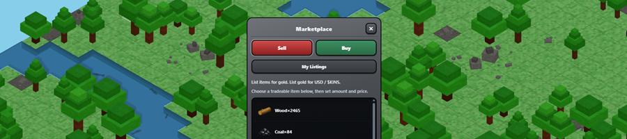 Marketplace buy tab and header $KINS balance.